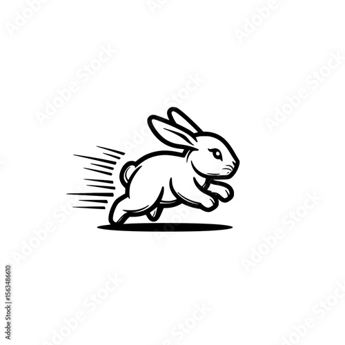 Vector Icon of Rabbit in Fast Running Pose with Speed Lines for Forest Creature and Animal Design
