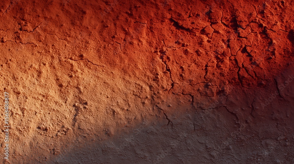 Fototapeta premium Close-up of red cracked earth texture, showcasing rough surface and natural patterns, ideal for backgrounds or environmental themes.