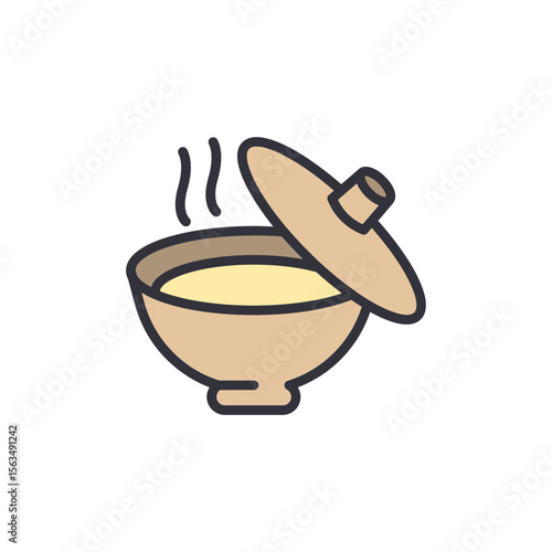 Stylized Illustration Of Steaming Bowl With Lid On Transparent Backdrop