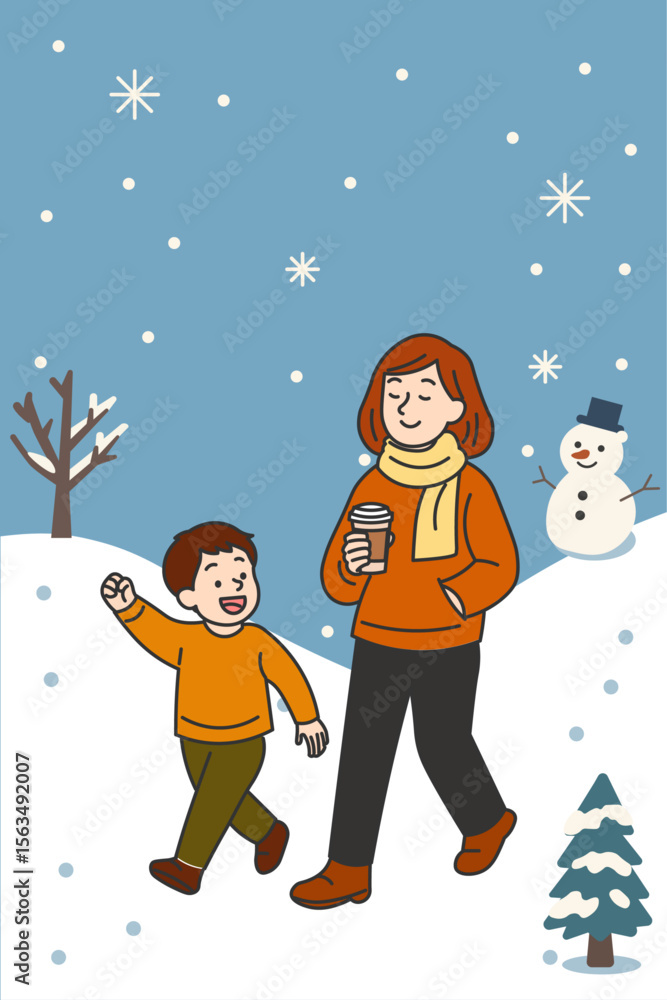 Mother and Son Walking on a Snowy Day Mother and Son Walking on a Snowy Day
