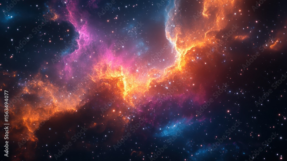 Fototapeta premium Cosmic Nebula, fiery swirls, starfield background, space exploration, digital art