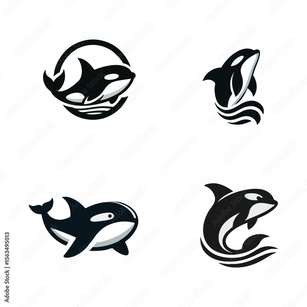 Obraz premium Orca logo icon design illustration black white