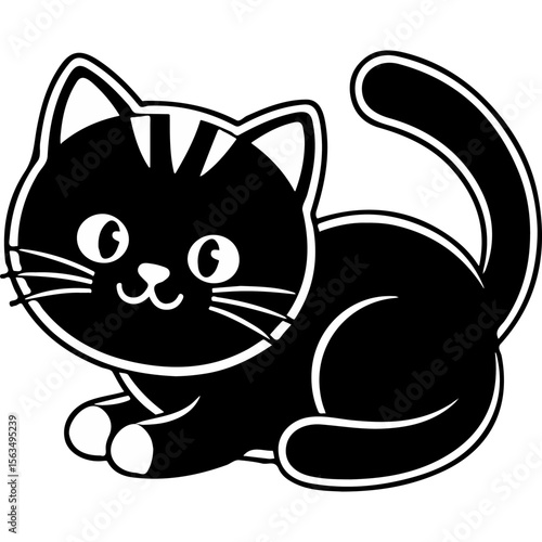 A cute black cat sitting with a kitten in a fun cartoon style