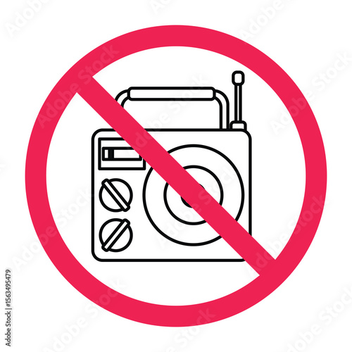 No radio sign, forbidden radio sign, radio device prohibited symbol, radio with red crossed circle icon