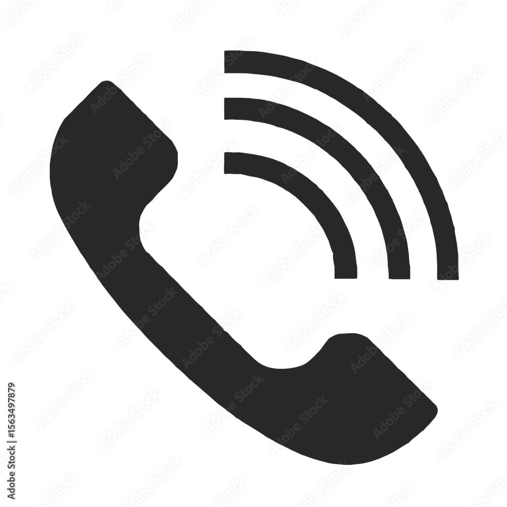 Black vector phone icon with ringing signal lines representing call, contact, or communication in a minimalist flat design Black vector phone icon with ringing signal lines representing call, contact, or communication in a minimalist flat design
