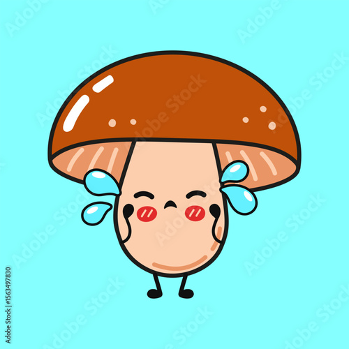 A crying cartoon mushroom expressing sadness with cute, emotive detail.