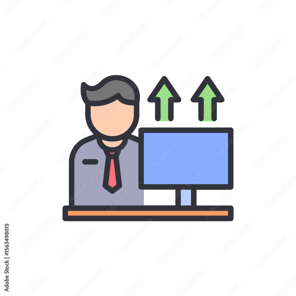 Professional Growth Illustration With Upward Arrows And Office Worker Professional Growth Illustration With Upward Arrows And Office Worker