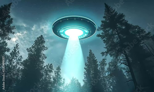 Mysterious Encounter: Unidentified Flying Object Hovering Over Forest at Night