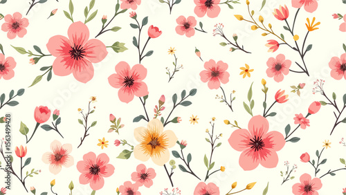 Pattern with simple pretty small flowers, little floral liberty seamless texture background