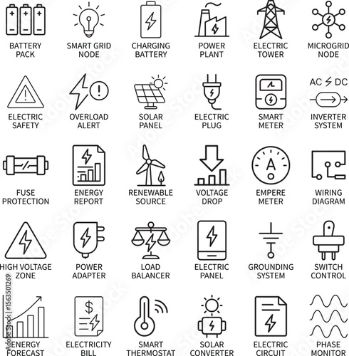 Energy and Electricity Icons, Vector Illustration.