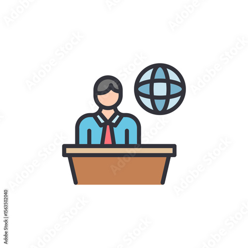 Professional Anchorman Reporting Global News With Globe Icon Graphic