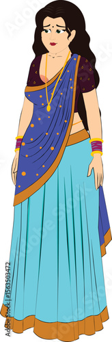 Indian woman in saree cartoon illustration