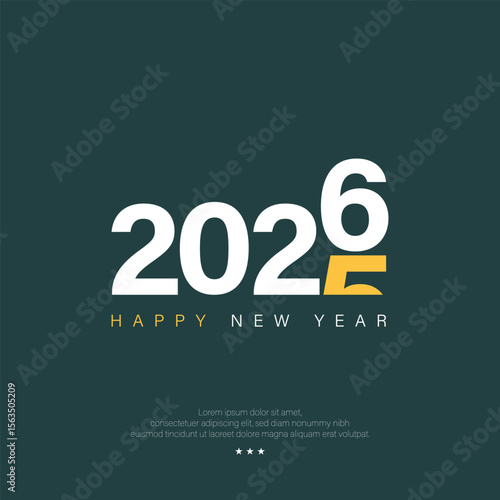 2026 Happy New Year Design with illustration of the number five sinking replaced by the number six.