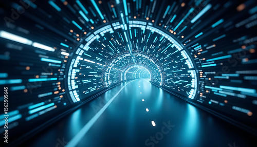 Abstract digital tunnel with data flow and modern technology visualization