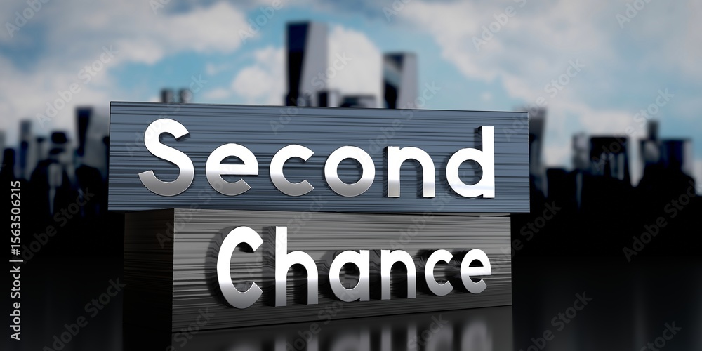 Obraz premium Second chance - metal blocks and skyscrapers - 3D illustration