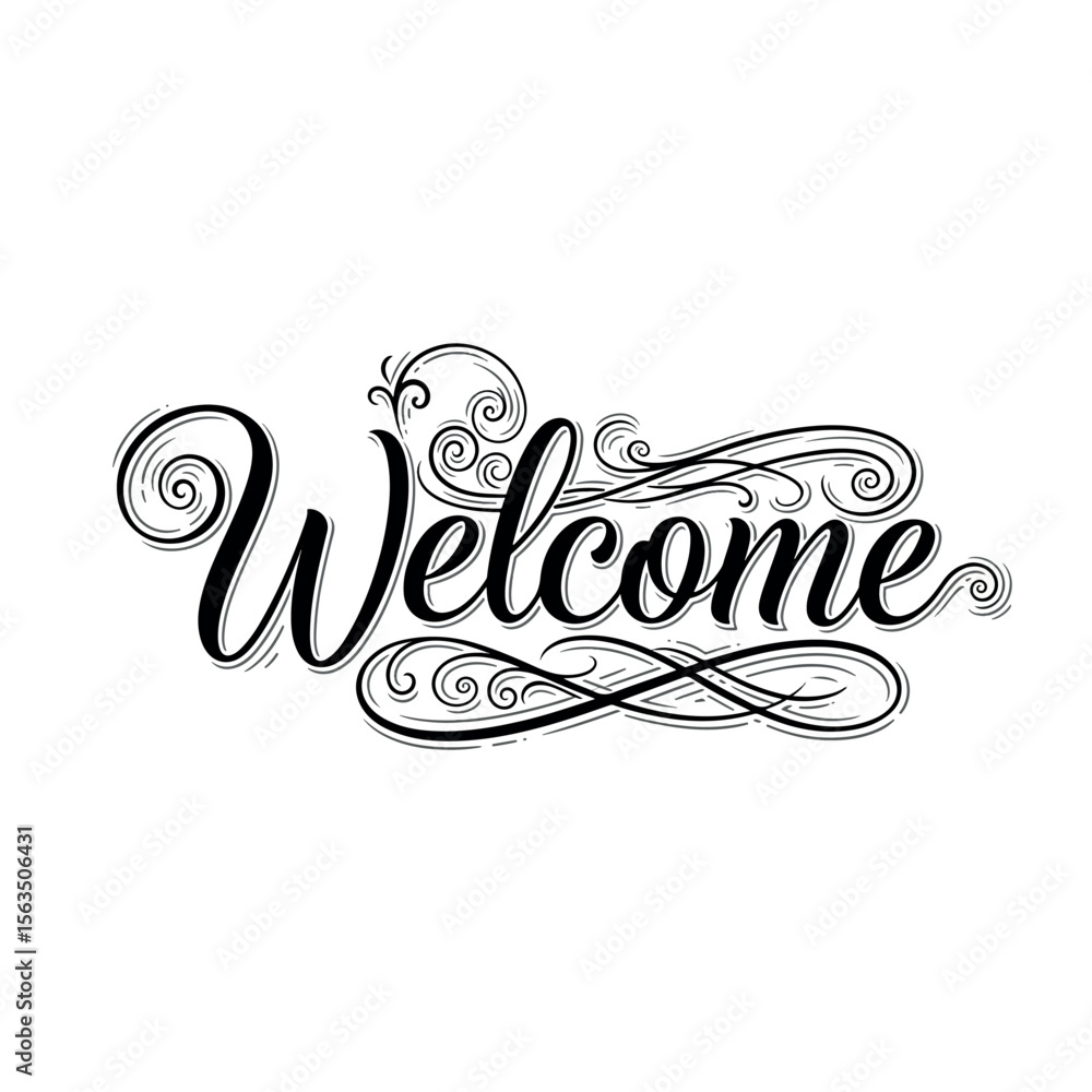 Obraz premium word, typography, font, message, banner, lettering, card, sign, calligraphic, home, black, art, graphic, design, icon, poster, letter, welcome, decoration, text, greeting, concept, handwritten, team, 