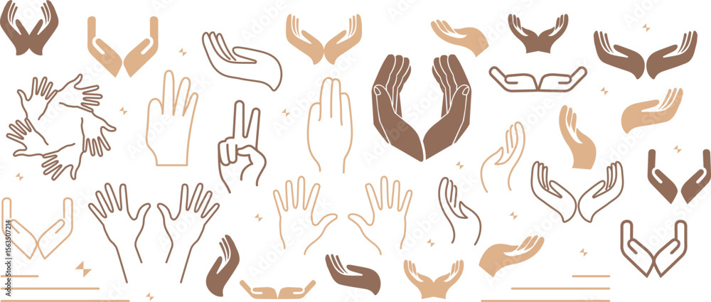 Fototapeta premium Hand vector silhouette, detailed hand gestures, positions, signs. Ideal arm, hands for illustrations, logos, icons. High quality graphics showcasing human interaction, expression