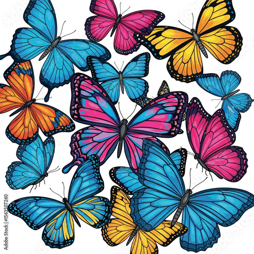 Wallpaper Mural illustration, nature, butterfly, drawing, isolated, insect, design, art, graphic, fly, set, animal, element, spring, summer, vector, collection, decoration, wildlife, sketch, wing, beautiful, decorati Torontodigital.ca