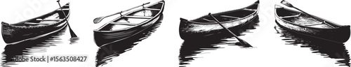Canoe Vector Illustration Set, Isolated on White Background.