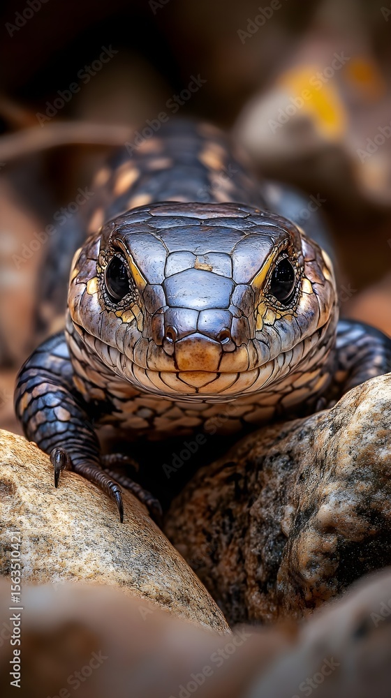 Fototapeta premium Close up Portrait of a Shingleback Skink Lizard on Rocks