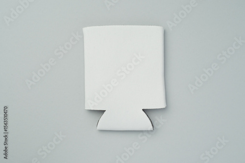Can cooler sleeve on isolated background. Flat lay or top view. Neoprene can cooler blank.