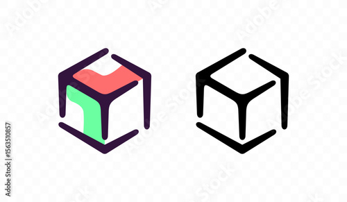 3D cube, modeling and cybernetics, graphic design. Modeling, simulation and cybernetics, vector design and illustration