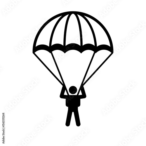 A minimalist icon of a paratrooper with a parachute