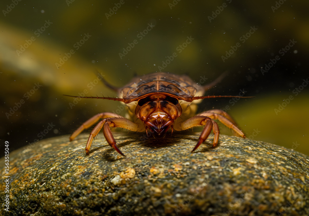 Naklejka premium Close-up of Aquatic Insect Larva on Rock