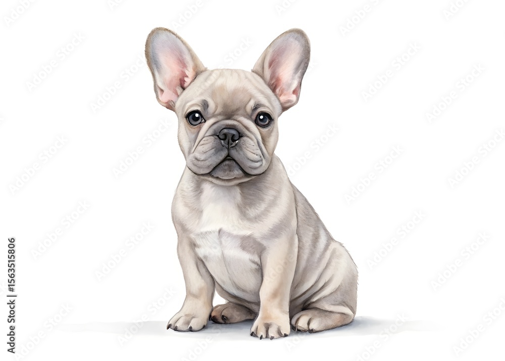Fototapeta premium Adorable light fawn french bulldog puppy sitting and looking at the camera