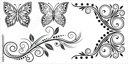 Elegant floral butterfly and scroll designs decorative