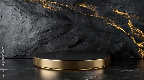 Black gold display pedestal textured background stage