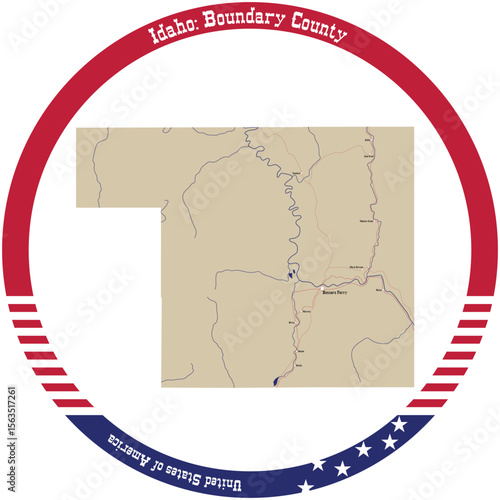 Map of Boundary County in Idaho, USA arranged in a circle.