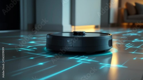 Ai robot vacuum cleaner cleaning a smart home with digital mapping technology