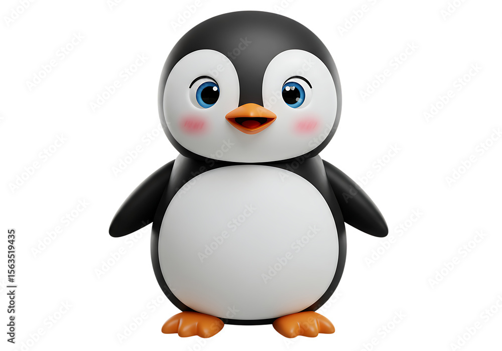 Fototapeta premium 3d render of a cute cartoon penguin character with rosy cheeks and blue eyes Isolated on transparent background
