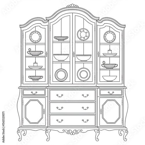 Bild auf Leinwand China cabinet illustration vector style coloring page