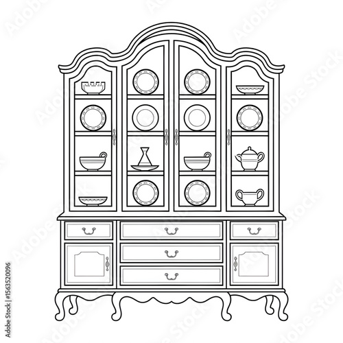 China cabinet illustration vector style coloring page 