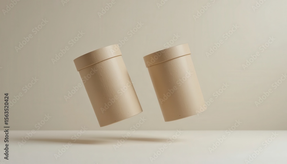 Beige cylindrical box packaging design featuring a minimalistic aesthetic Beige cylindrical box packaging design featuring a minimalistic aesthetic