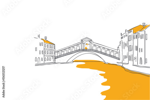 Minimal line art of a venice scene, Italy with bold accents
