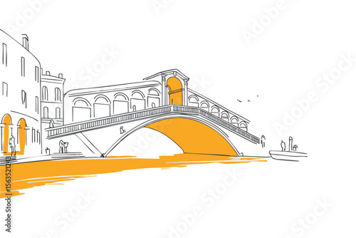 Minimal line art of a venice scene, Italy with bold accents