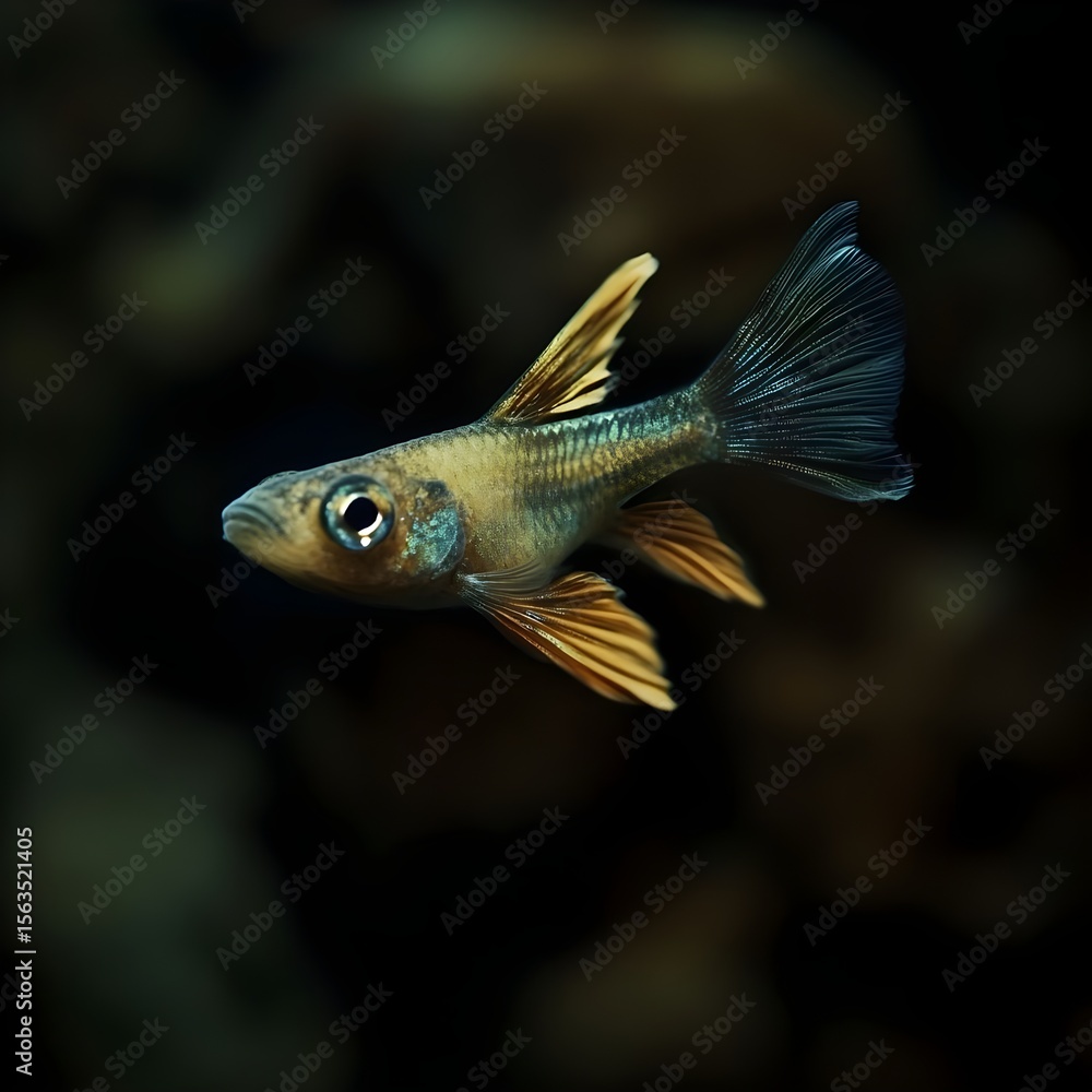 Fototapeta premium Aquatic Life Stunning Close up of a Colorful Tropical Fish Swimming in Dark Water