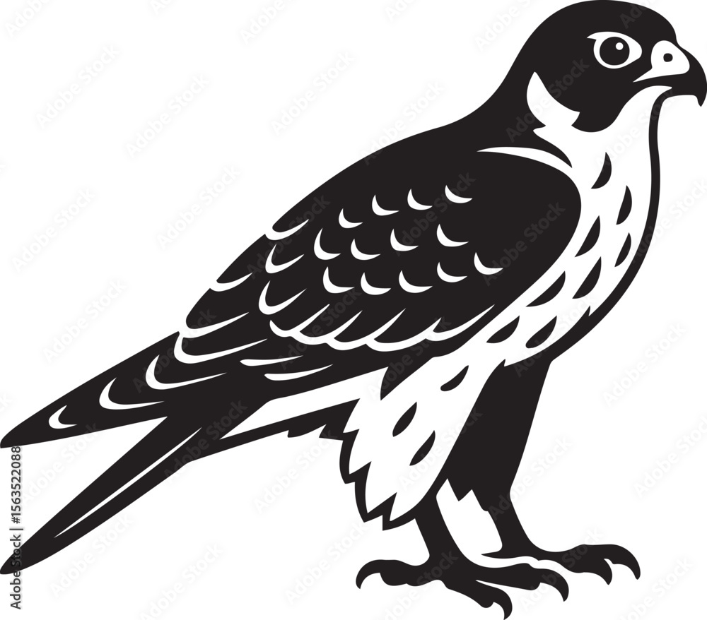 Fototapeta premium Peregrine falcon silhouette bold vector art, Soaring bird of prey in clean design