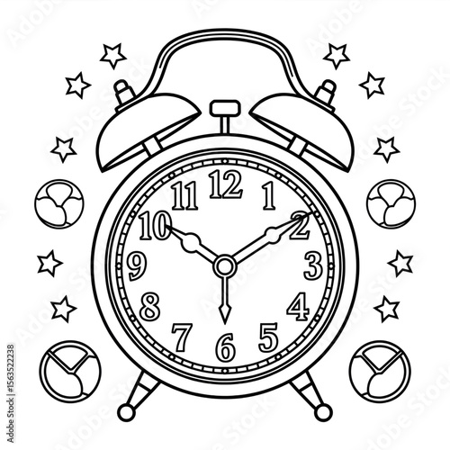 vintage alarm clock coloring page line art