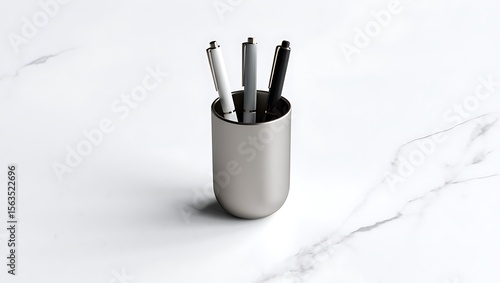 Sleek Minimalist Pen Holder & Pens Modern Desk Organizer