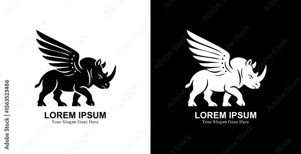 Obraz premium Rhino logo design with winged style in modern style