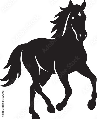 Running horse silhouette in motion, Horse galloping black silhouette for design