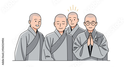 Group of buddhist monks gathered together in calm contemplation