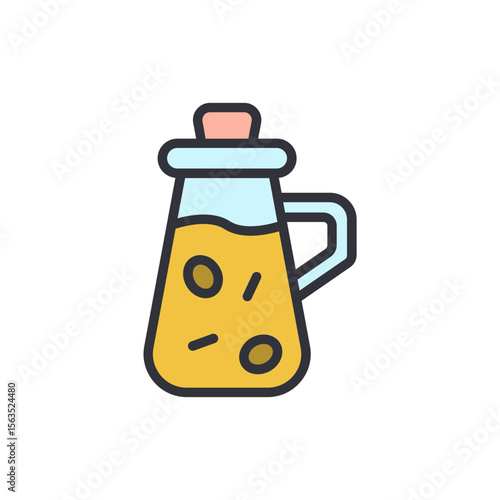 Illustration Of Olive Oil Carafe With Light Blue Container And Golden Liquid