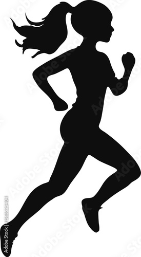 Running Girl Silhouette Vector  Black Female Athlete Clipart on White Background
