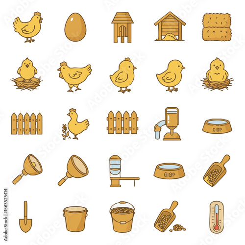 Duotone Chicken Coop Icon Set in Beige and Yellow Gradient Style