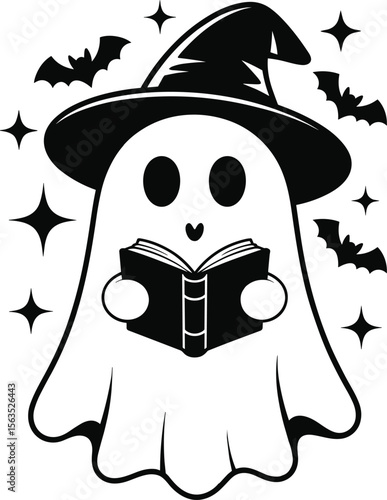Cute Ghost Svg, Ghost Reading Books Svg